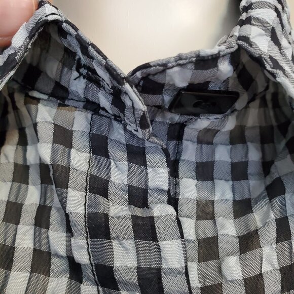 Yushi Seersucker Puckered Button Front + Back Button Tunic Black/White Size M - Picture 4 of 14